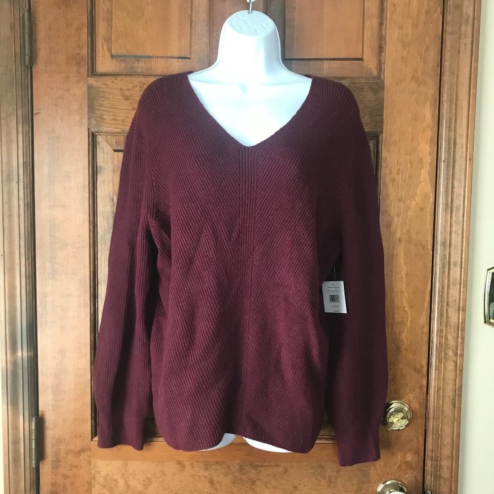 NWT ELLA Rafaella Winetasting Heather V-Neck Pullover Sweater Large
